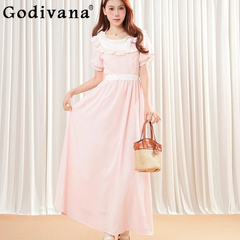 Sweet Style Bow Lace Puff Sleeve Dress for Women 2025 Summer Waist Cinching Pink Dress Female Princess Lolita Long Dress
Sweet Style Bow Lace Puff Sleeve Dress for Women 2025 Summer Waist Cinching Pink Dress Female Princess Lolita Long Dress