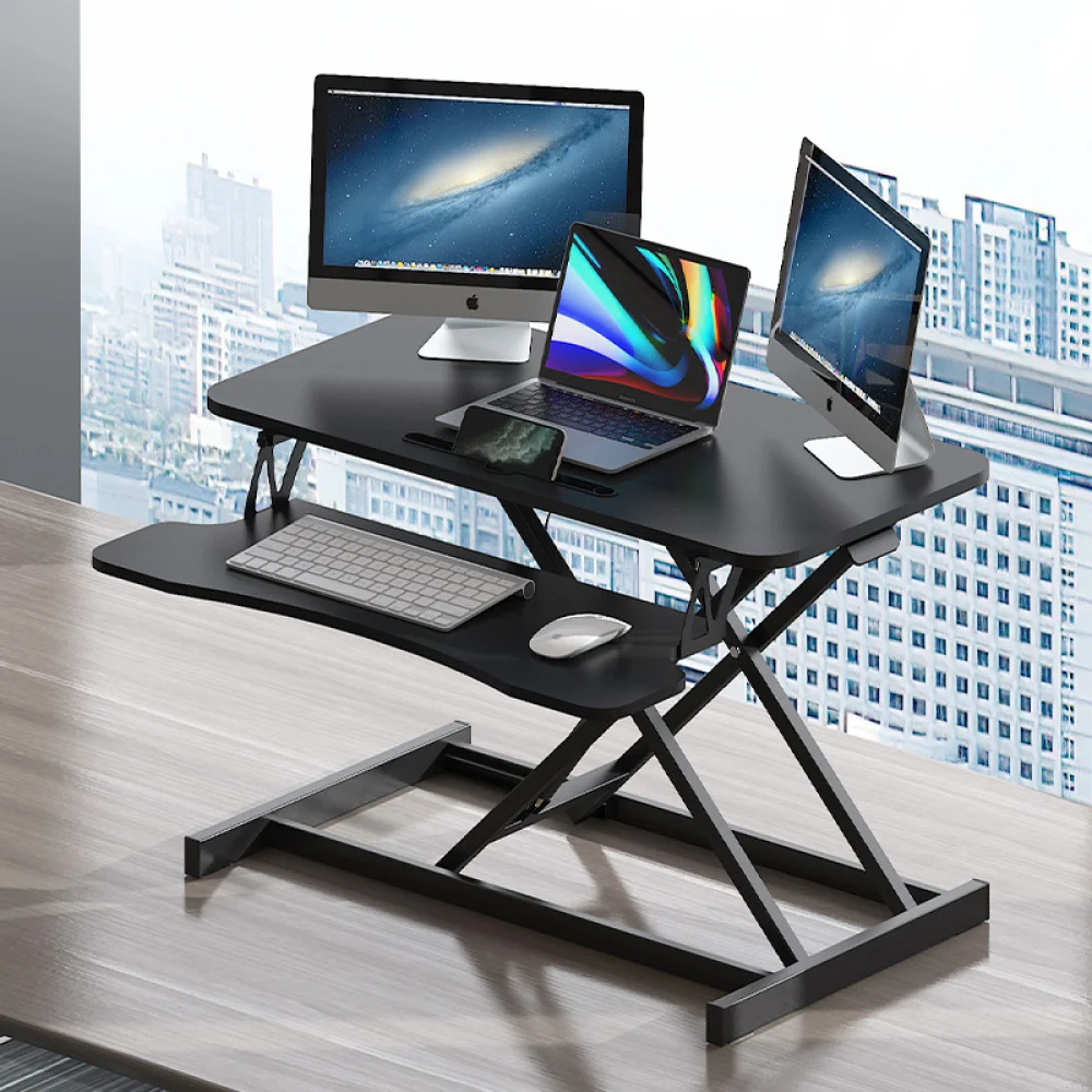 32" Height Adjustable Sit-Stand Desk Converter, Dual Monitor & Laptop Workstation with Wide Keyboard Tray, Walnut
32" Height Adjustable Sit-Stand Desk Converter, Dual Monitor & Laptop Workstation with Wide Keyboard Tray, Walnut
