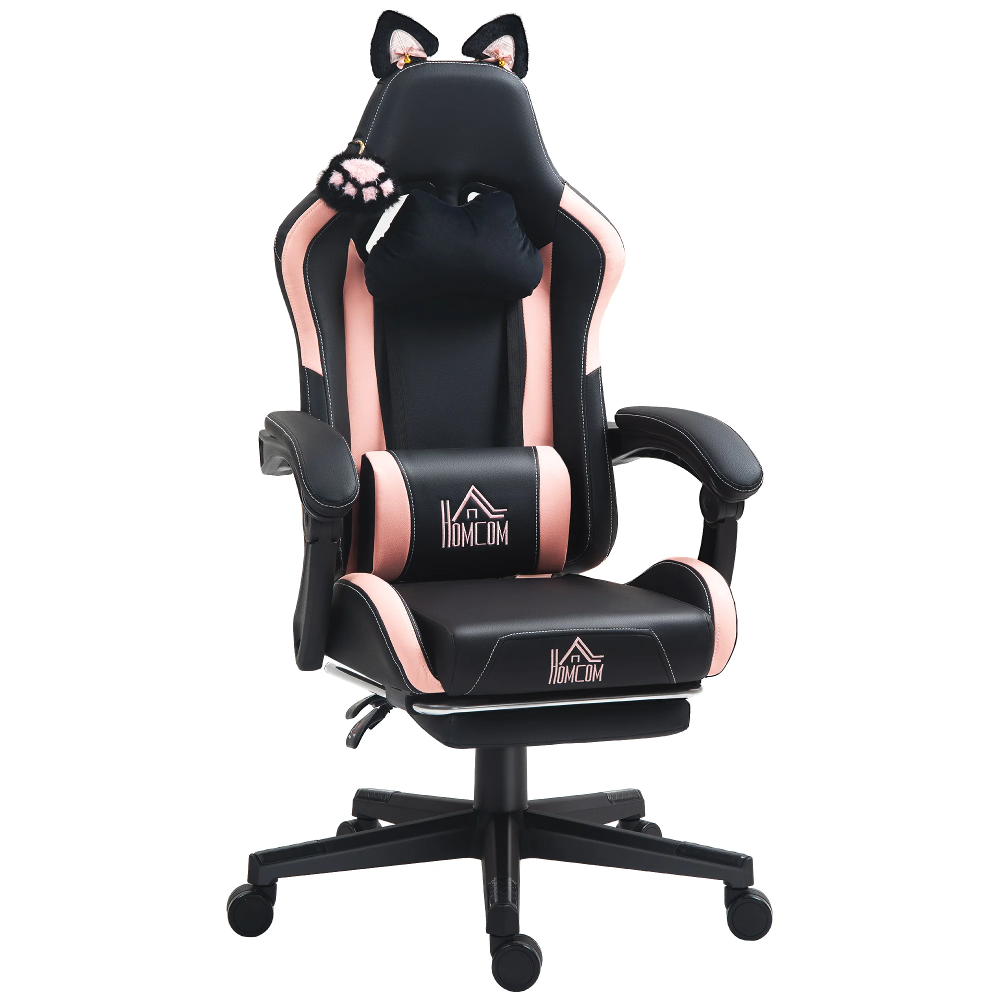 Cute Racing Gamer Chair, Faux Leather Gaming Chair with Footrest, Headrest and Lumbar Support, Black
Cute Racing Gamer Chair, Faux Leather Gaming Chair with Footrest, Headrest and Lumbar Support, Black
