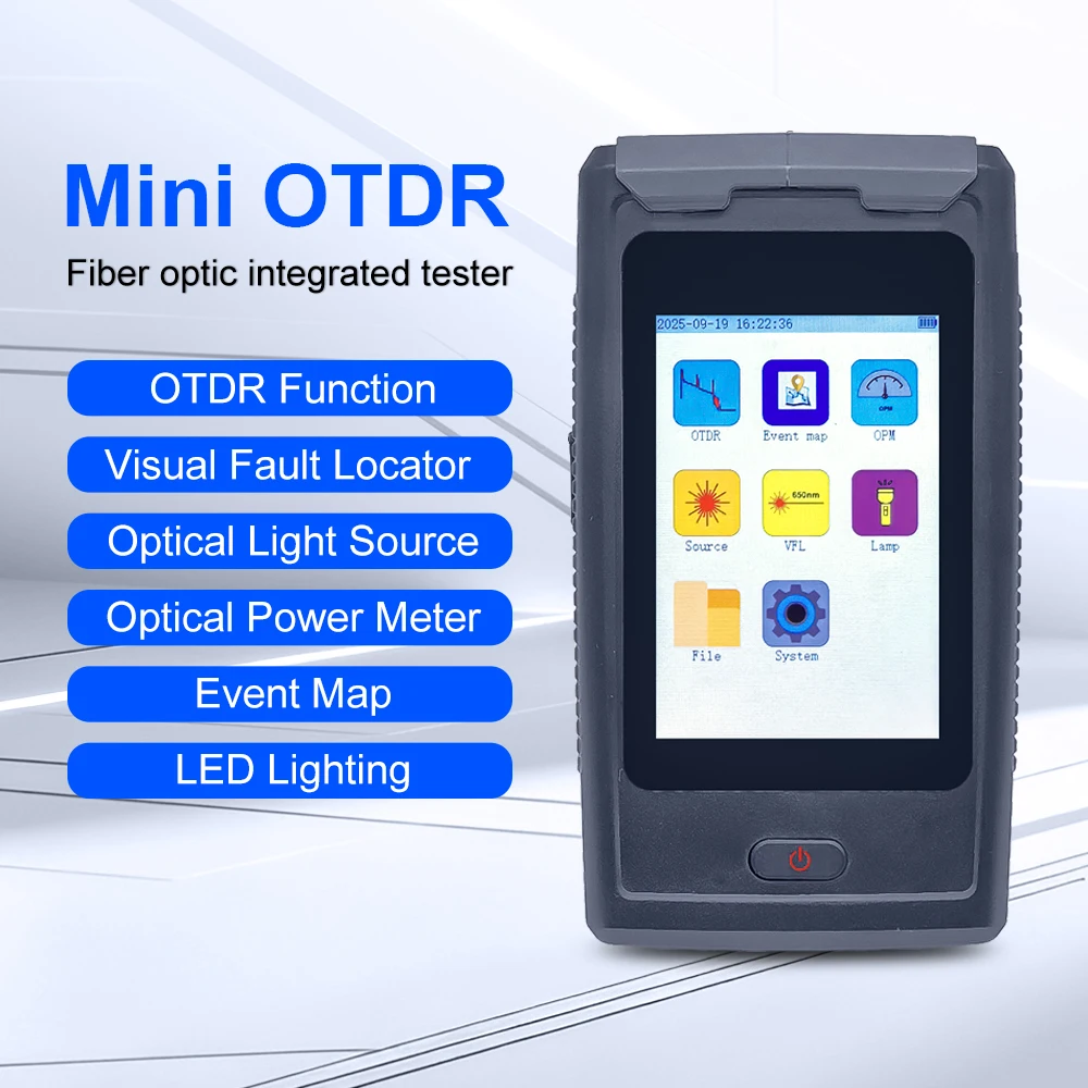 Новый портативный многофункциональный OTDR с сенсорным экраном, VFL, OLS, OPM, картой событий, LED-индикатором, инструмент для тестирования оптоволокна 1310, 1550, 1610 нм
Новый портативный многофункциональный OTDR с сенсорным экраном, VFL, OLS, OPM, картой событий, LED-индикатором, инструмент для тестирования оптоволокна 1310, 1550, 1610 нм