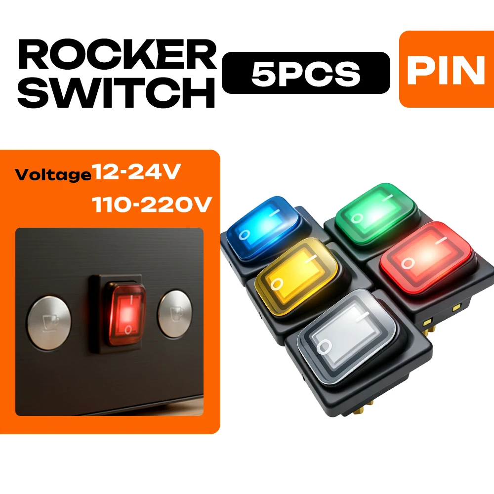 FILN 5PCS 30A Rocker Switch KCD4 4 Pin DPST Waterproof Heavy Duty 12V 24V 110V 220V LED Lighted for Coffee Machine Oven
FILN 5PCS 30A Rocker Switch KCD4 4 Pin DPST Waterproof Heavy Duty 12V 24V 110V 220V LED Lighted for Coffee Machine Oven