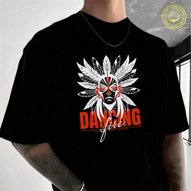 A Man With Feathers In His Hair And A Design Moto Cotton Casual T-shirts Summer Short Sleeved O-Neck Breathable Unisex Tops
A Man With Feathers In His Hair And A Design Moto Cotton Casual T-shirts Summer Short Sleeved O-Neck Breathable Unisex Tops