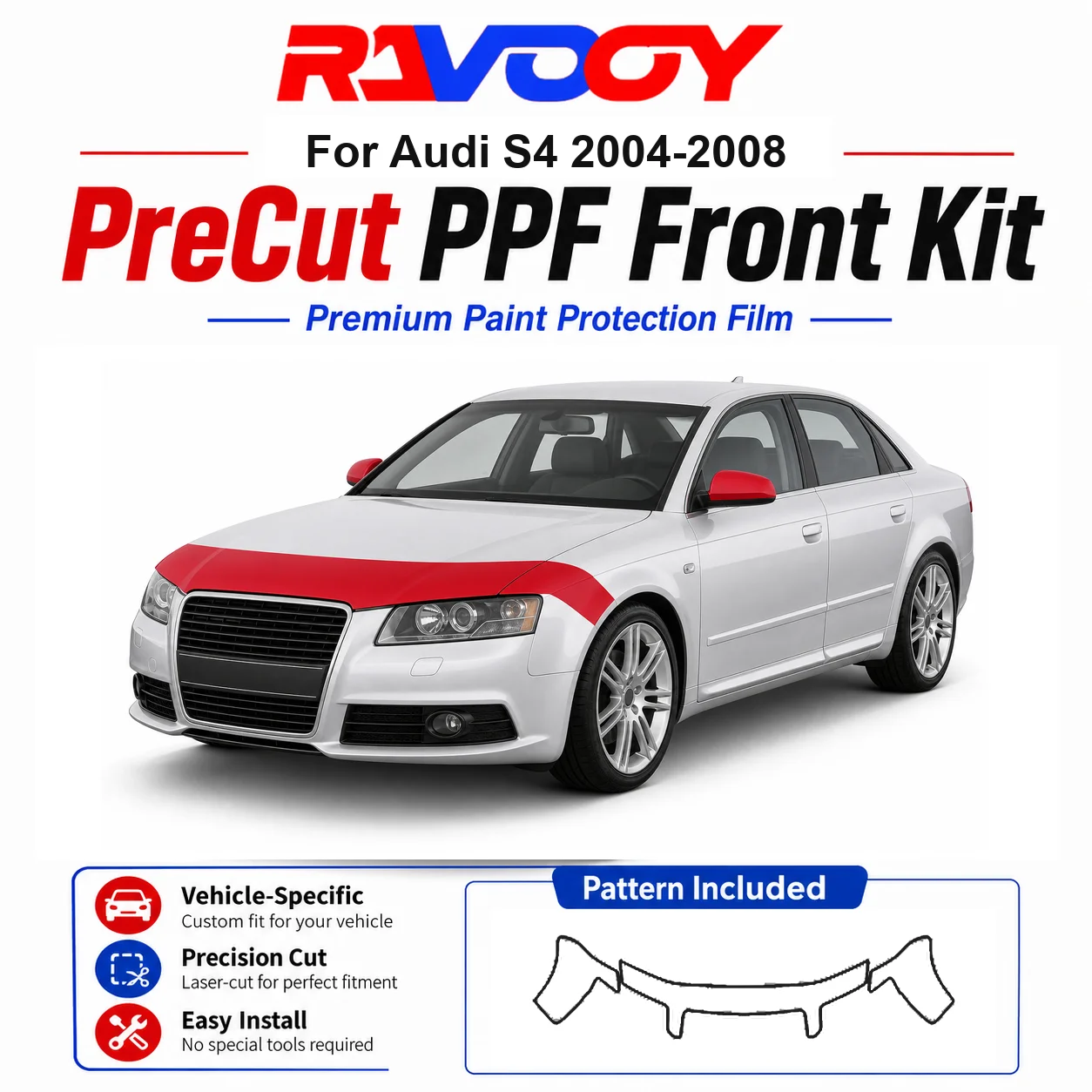8.5mil TPU Precut PPF Kit For Audi S4 2004-2008 - Hood, Partial Fenders & Full Mirror Set - Self-Healing Gloss Clear Bra Film
8.5mil TPU Precut PPF Kit For Audi S4 2004-2008 - Hood, Partial Fenders & Full Mirror Set - Self-Healing Gloss Clear Bra Film