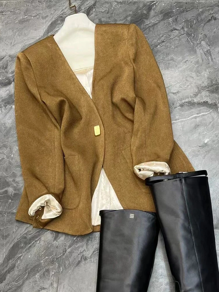 Retro V-Neck Suit Jacket for Women Autumn New Style Elegant High-End Feeling Ladylike Light Maturity Metal Button West Coat
Retro V-Neck Suit Jacket for Women Autumn New Style Elegant High-End Feeling Ladylike Light Maturity Metal Button West Coat