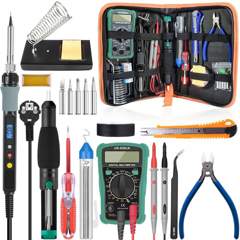 220V 80W Electric Digital Soldering Iron Adjustable Temperature LCD With Multimeter Iron Tips Desoldeirng Pump Welding Tool
220V 80W Electric Digital Soldering Iron Adjustable Temperature LCD With Multimeter Iron Tips Desoldeirng Pump Welding Tool