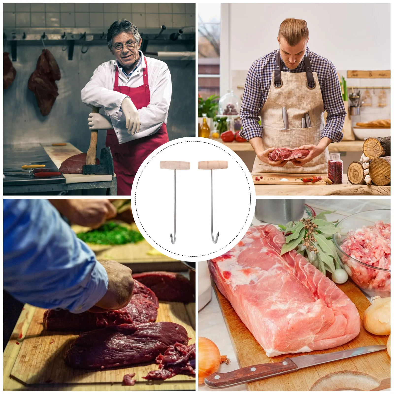 2pcs Stainless Steel T-Shaped Meat Hooks Wood Handle Butcher Processing Hanging Tool Load Bearing For
2pcs Stainless Steel T-Shaped Meat Hooks Wood Handle Butcher Processing Hanging Tool Load Bearing For