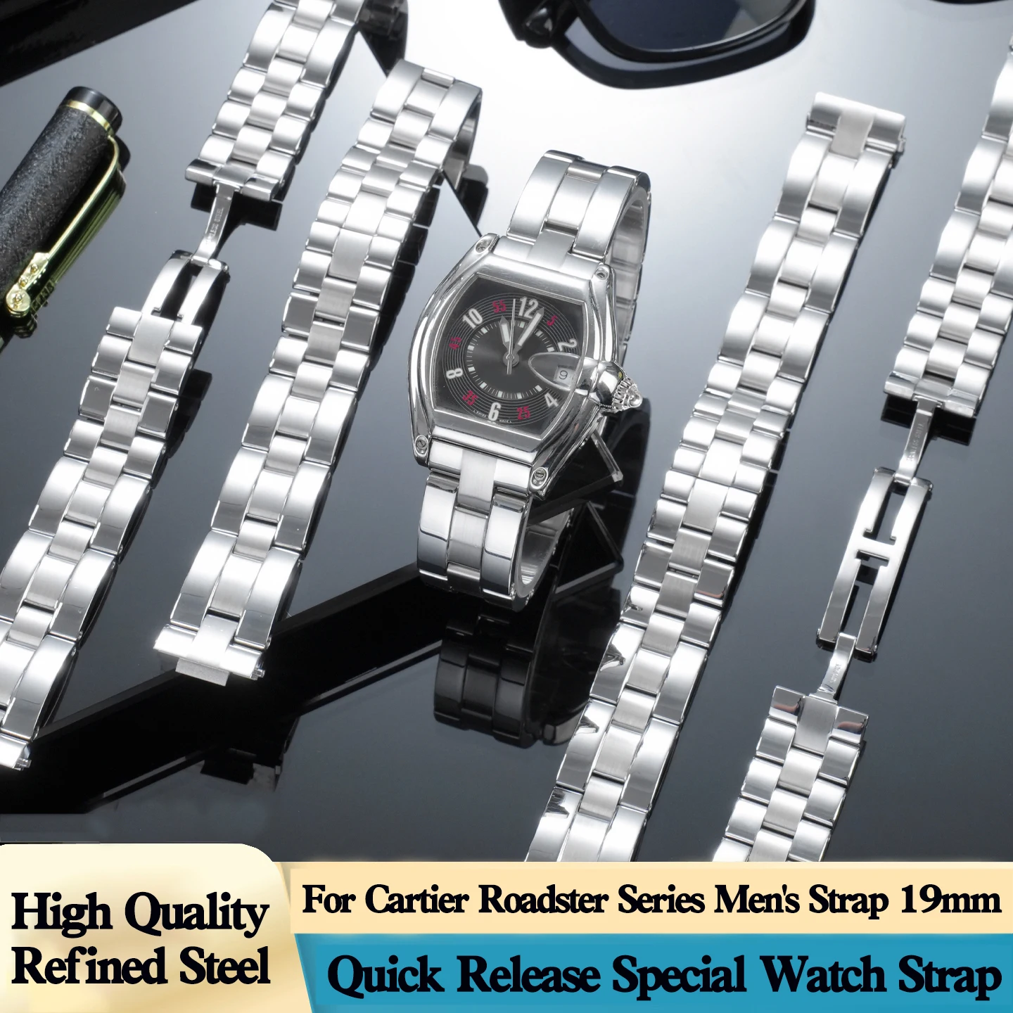 19mm High-Quality Stainless Steel Strap For Cartier Roadster Series W6206017 Quick Detachable Solid Stainless Steel Men's Strap
19mm High-Quality Stainless Steel Strap For Cartier Roadster Series W6206017 Quick Detachable Solid Stainless Steel Men's Strap