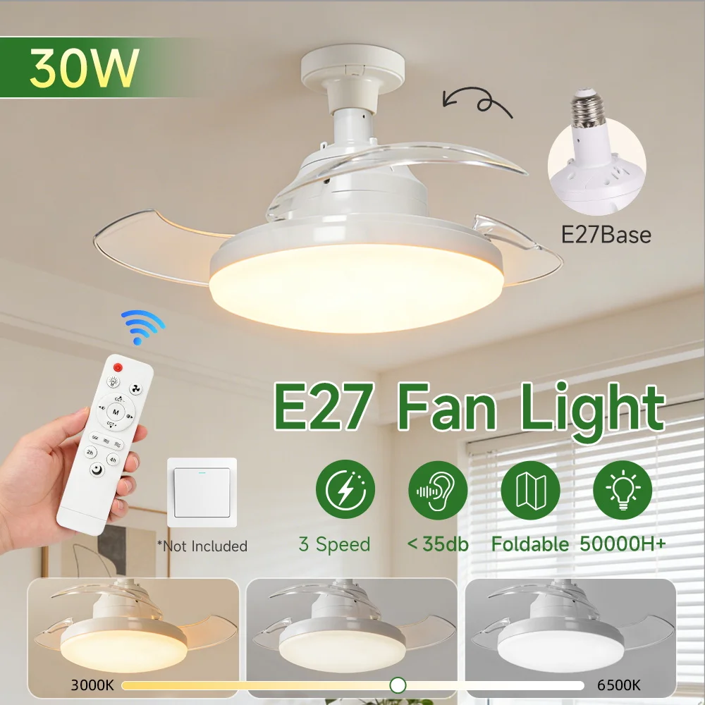 Ceiling Fan E27 Electric NEW 2026 Room Ceiling Lamp with Remote Control 110V 220V 3 Colors Available - Remote Adjustable Light
Ceiling Fan E27 Electric NEW 2026 Room Ceiling Lamp with Remote Control 110V 220V 3 Colors Available - Remote Adjustable Light