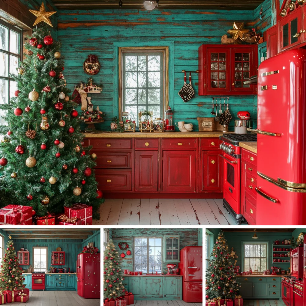 Wood Wall Christmas Kitchen Backdrop Red Cabinet Vintage Appliance Pine Tree Bauble Gift Holiday Food Portrait Shoot Background
Wood Wall Christmas Kitchen Backdrop Red Cabinet Vintage Appliance Pine Tree Bauble Gift Holiday Food Portrait Shoot Background