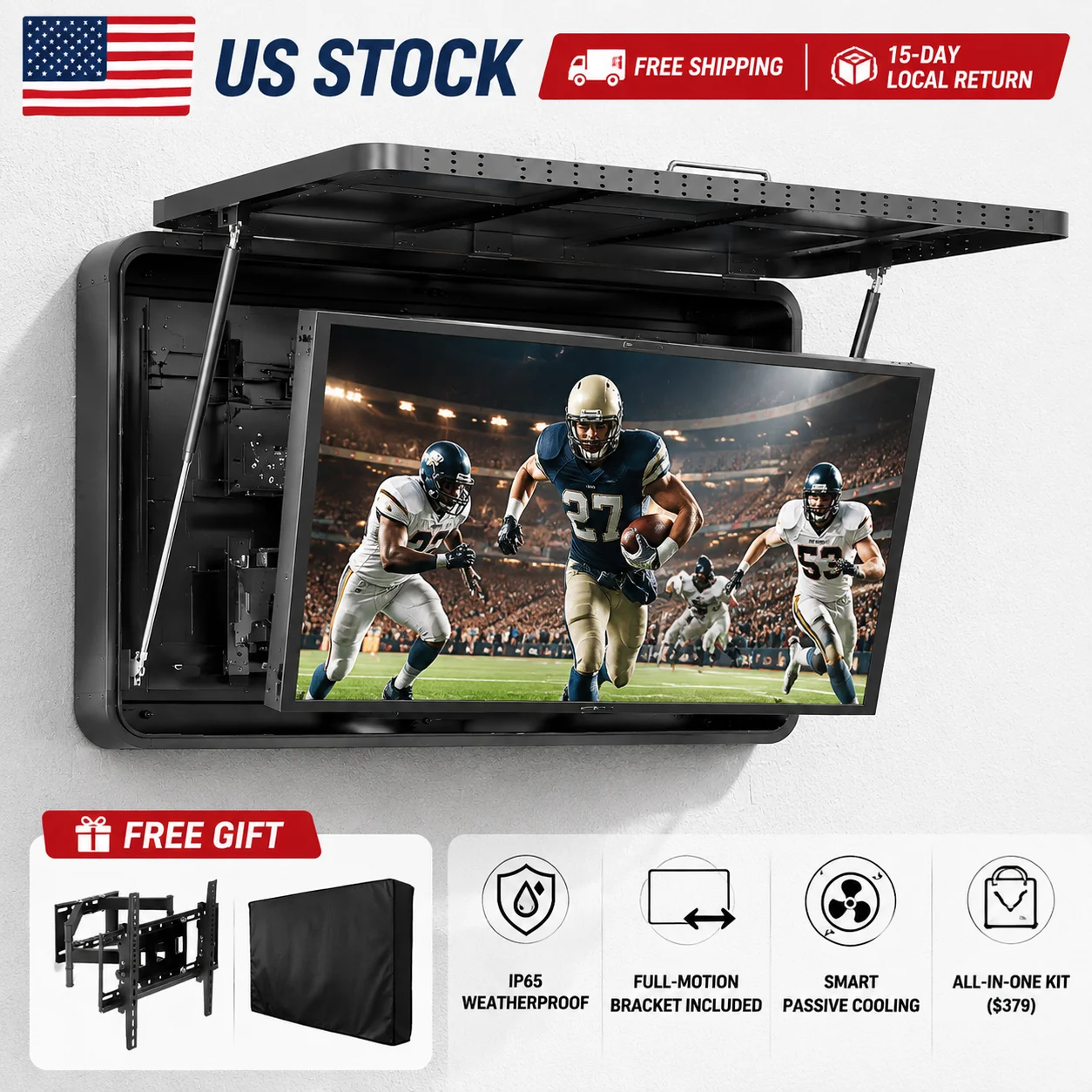 US Stock 55" Metal Outdoor TV Enclosure Weatherproof IP65 Shield Box Full Motion Pull-Out Bracket Included for Outside Patio
US Stock 55" Metal Outdoor TV Enclosure Weatherproof IP65 Shield Box Full Motion Pull-Out Bracket Included for Outside Patio