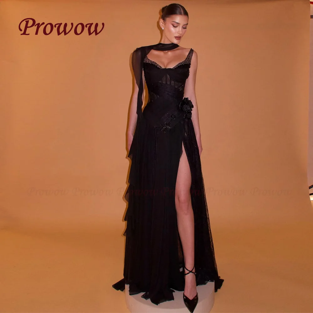 Prowow Sexy Black Sweetheart Neck Prom Dress Beading Side Slit Floor Length Wedding Party Gown with Scarf Flowers Customized
Prowow Sexy Black Sweetheart Neck Prom Dress Beading Side Slit Floor Length Wedding Party Gown with Scarf Flowers Customized