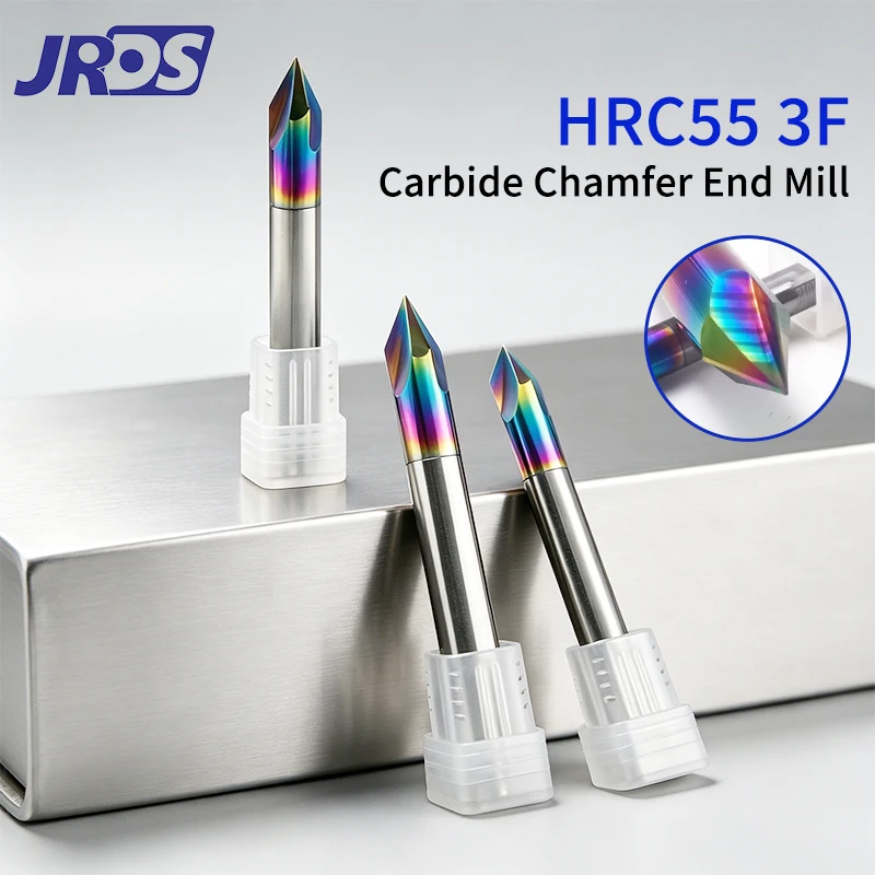 JRDS Rainbow Coated 3Flutes Solid Carbide Chamfer End Mill HRC55 Straight Flute 60/90/120 Degree CNC Milling Cutter For Al Alloy
JRDS Rainbow Coated 3Flutes Solid Carbide Chamfer End Mill HRC55 Straight Flute 60/90/120 Degree CNC Milling Cutter For Al Alloy