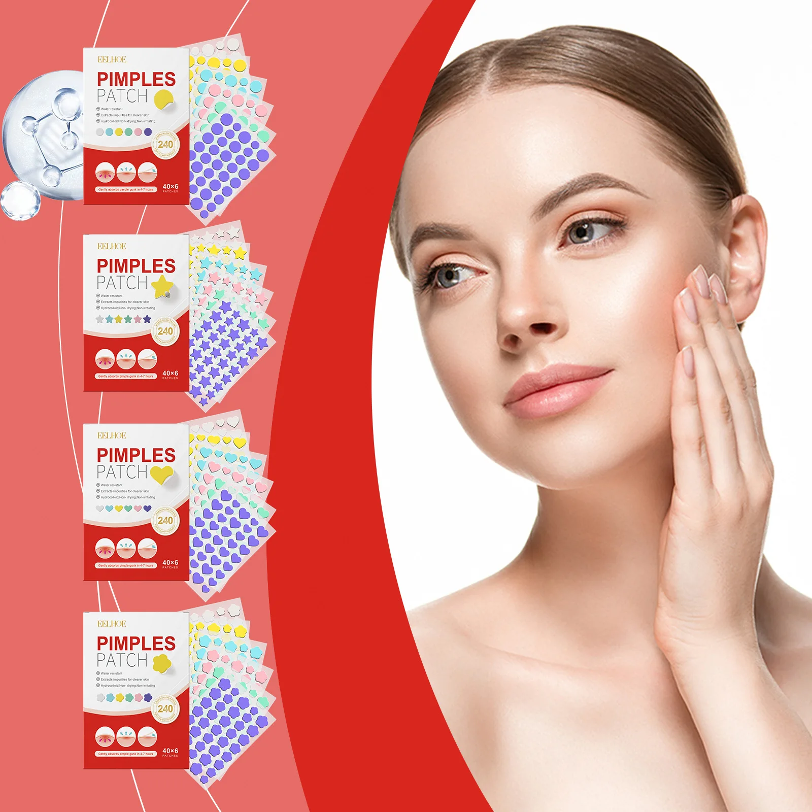 240pcs New Pimple Patches, Heart Star Flower Round Shape Acne Dots, Moisturizing Invisible Cover for Zits Blemishes
240pcs New Pimple Patches, Heart Star Flower Round Shape Acne Dots, Moisturizing Invisible Cover for Zits Blemishes