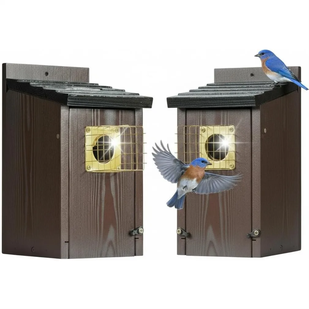 2 Pack Cedar Bluebird House for Outdoor - Predator Guard, Metal Base & Brass Guard, Carbonized 5 Years Usage 6x7
2 Pack Cedar Bluebird House for Outdoor - Predator Guard, Metal Base & Brass Guard, Carbonized 5 Years Usage 6x7