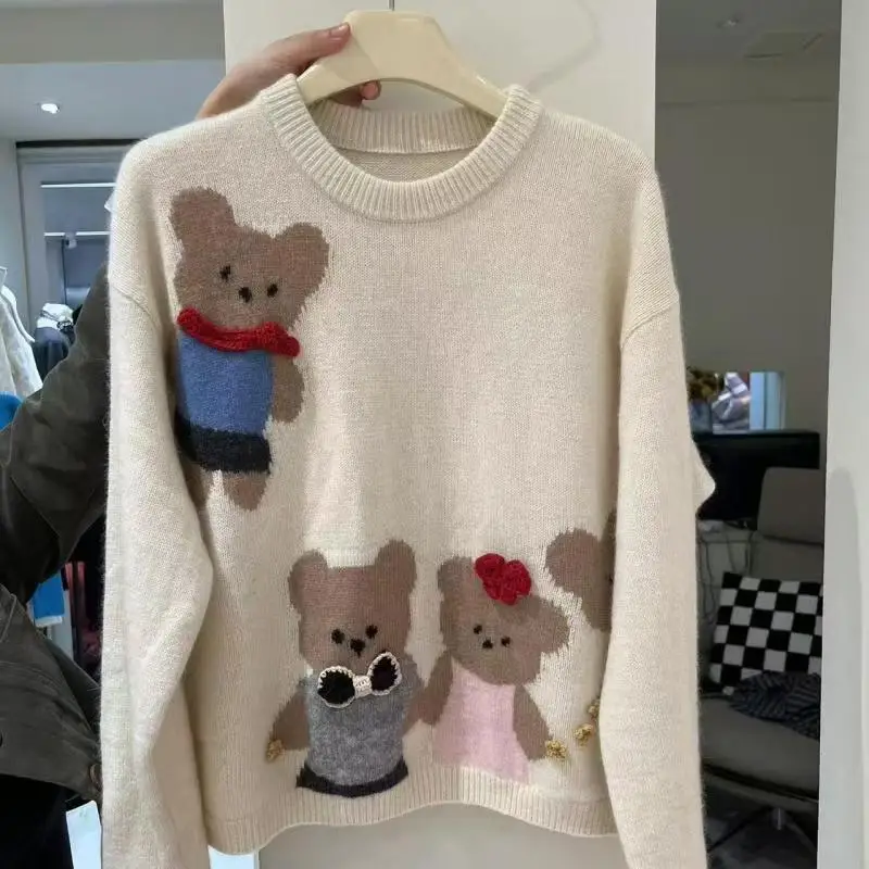 Bow Cartoon Bear Jacquard Knitted Pullover Women 2025 Autumn Winter O Neck Long Sleeve Sweater Cute Korean Fashion Jumper Tops
Bow Cartoon Bear Jacquard Knitted Pullover Women 2025 Autumn Winter O Neck Long Sleeve Sweater Cute Korean Fashion Jumper Tops