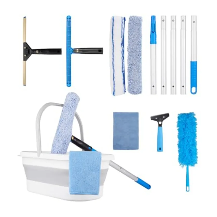Window Cleaning Kit Swivel Squeegee and Scrubber with Extension Poles Foldable Bucket Blendable Duster 2 Scrubber Pads and Clea
Window Cleaning Kit Swivel Squeegee and Scrubber with Extension Poles Foldable Bucket Blendable Duster 2 Scrubber Pads and Clea