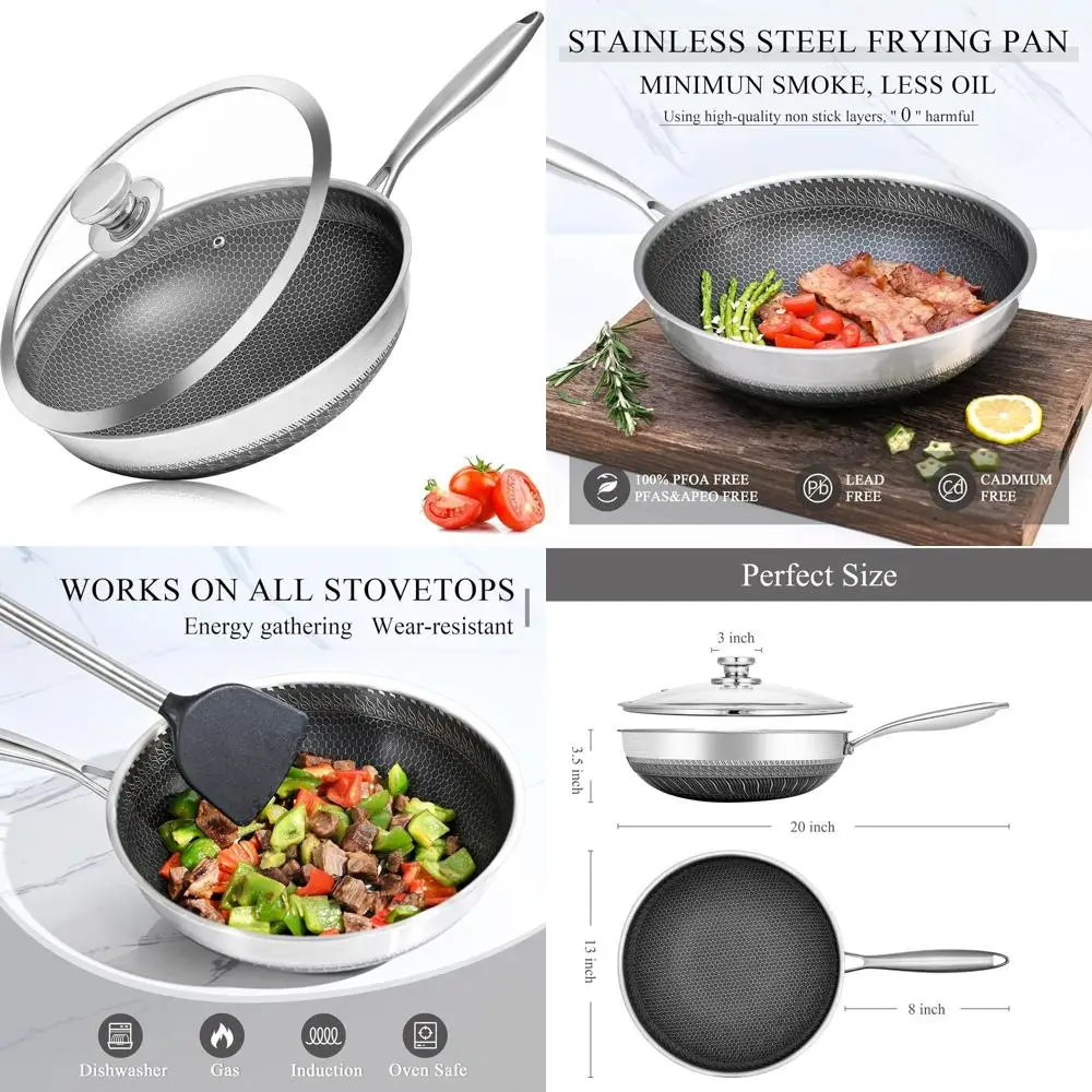StainlSteel Wok Pan with Glass Lid 12 Inch, eycomb Nonstick Stir rying Pan Induction Compatible and Dish Washer Sae
StainlSteel Wok Pan with Glass Lid 12 Inch, eycomb Nonstick Stir rying Pan Induction Compatible and Dish Washer Sae