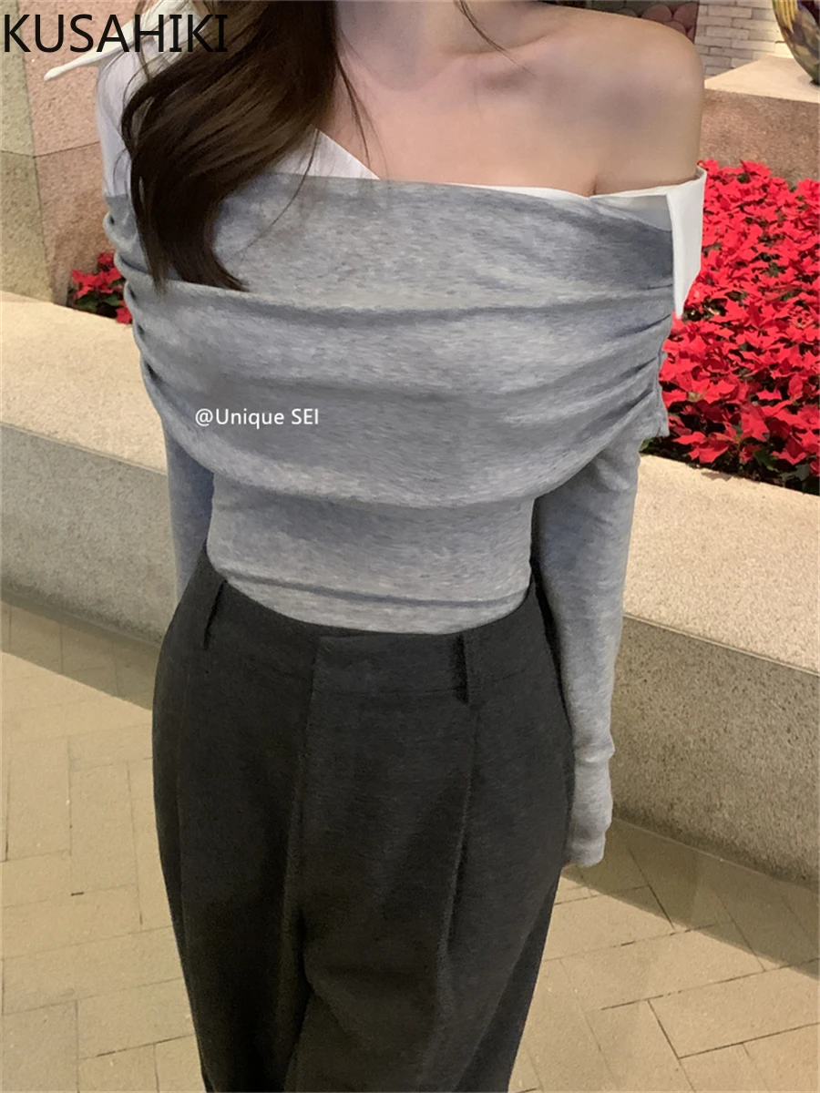 KUSAHIKI Korean Style Fake Two-piece Shirt Versatile Off Shoulder Pleated Long Sleeved Spicy Girl Y2k Top
KUSAHIKI Korean Style Fake Two-piece Shirt Versatile Off Shoulder Pleated Long Sleeved Spicy Girl Y2k Top