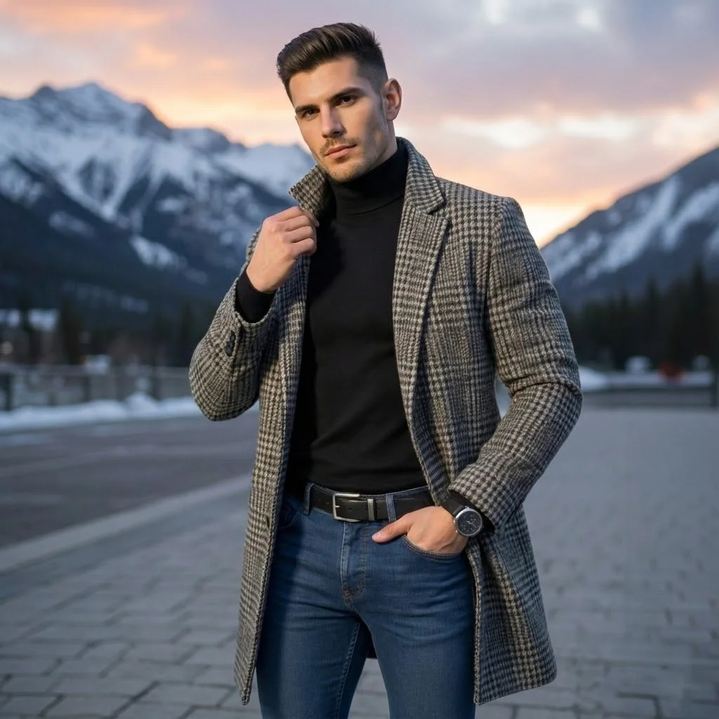 Men's Houndstooth Pattern Woolen Coat, Single-Breasted Thickened Warm Jacket, Vintage European Style Winter Outdoor Wear
Men's Houndstooth Pattern Woolen Coat, Single-Breasted Thickened Warm Jacket, Vintage European Style Winter Outdoor Wear