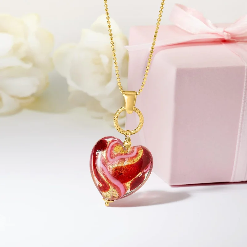Red Murano Glass Heart Necklace, 18K Gold Plated 925 Sterling Silver, Adjustable 16-20 Inch Chain, Dainty Jewelry Gift for Women
Red Murano Glass Heart Necklace, 18K Gold Plated 925 Sterling Silver, Adjustable 16-20 Inch Chain, Dainty Jewelry Gift for Women