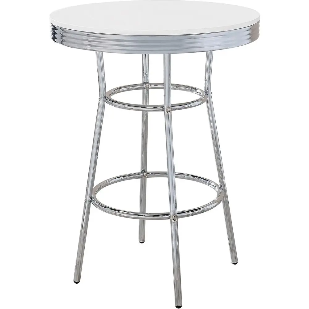 Mid-Century Soda Fountain Diner-Style Pub Table with White Laminate Top and Sturdy Steel Base
Mid-Century Soda Fountain Diner-Style Pub Table with White Laminate Top and Sturdy Steel Base