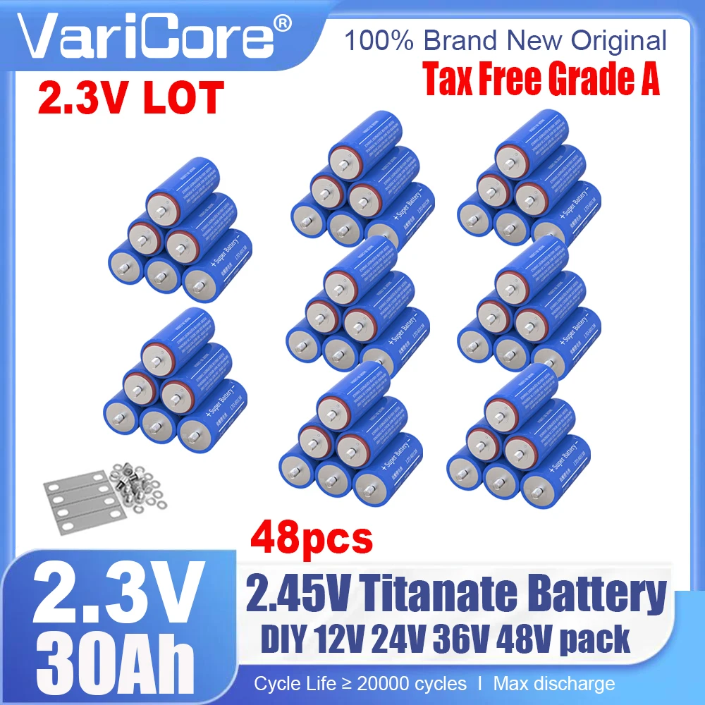 Литий-титанатные аккумуляторы 48x 2.3V 30Ah (2.45V LTO 60138) с разрядкой 10C для DIY проектов, 6S 12V 24V 36V 48V, устойчивые к низким температурам
Литий-титанатные аккумуляторы 48x 2.3V 30Ah (2.45V LTO 60138) с разрядкой 10C для DIY проектов, 6S 12V 24V 36V 48V, устойчивые к низким температурам