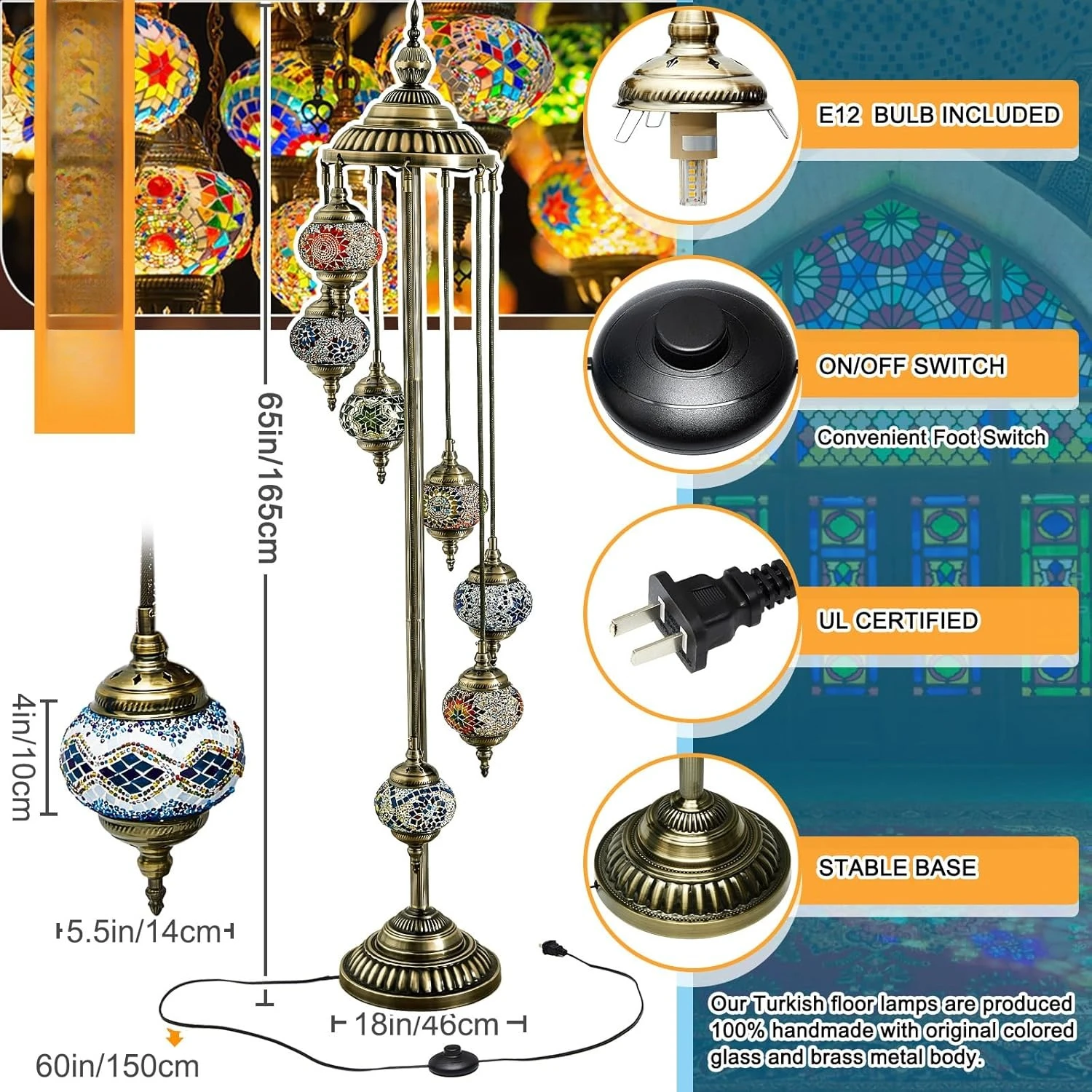 Turkish Lamp Moroccan Floor Lamp Handmade Globe Living Floor Lighting Bohemia Standing Lighting for Decorative Home Designs
Turkish Lamp Moroccan Floor Lamp Handmade Globe Living Floor Lighting Bohemia Standing Lighting for Decorative Home Designs