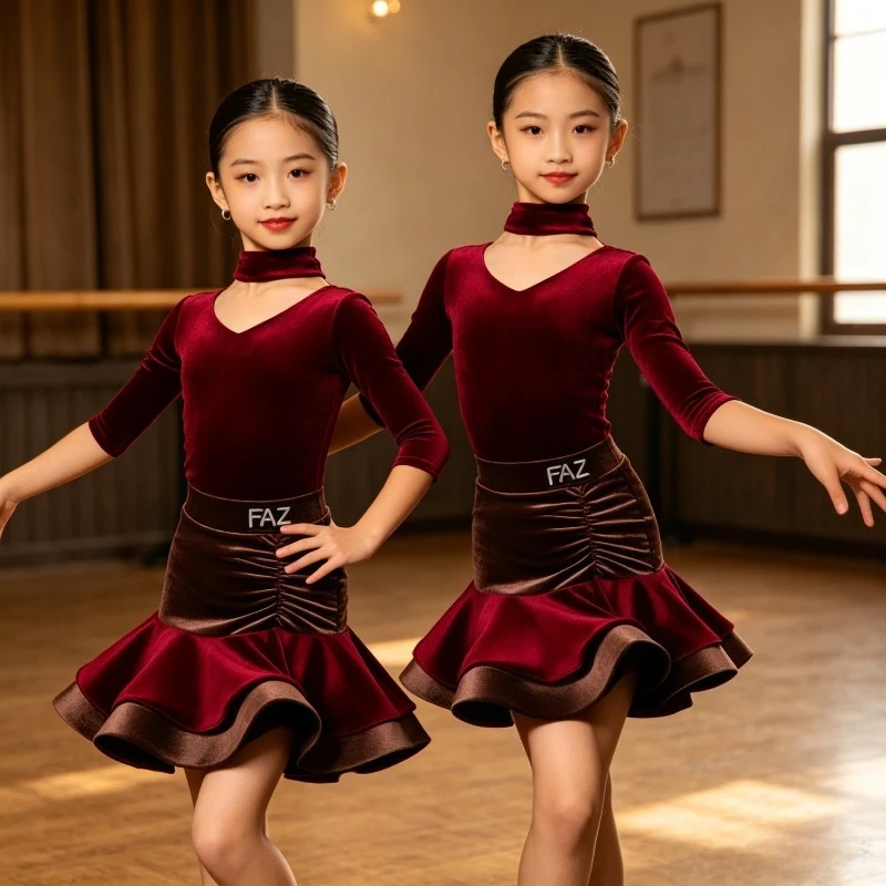 Girls Wine Red Long Sleeve Latin Dance Suit Fishbone Skirt Kids Samba Cha Cha Tango Competition Costume Performance Accessories
Girls Wine Red Long Sleeve Latin Dance Suit Fishbone Skirt Kids Samba Cha Cha Tango Competition Costume Performance Accessories