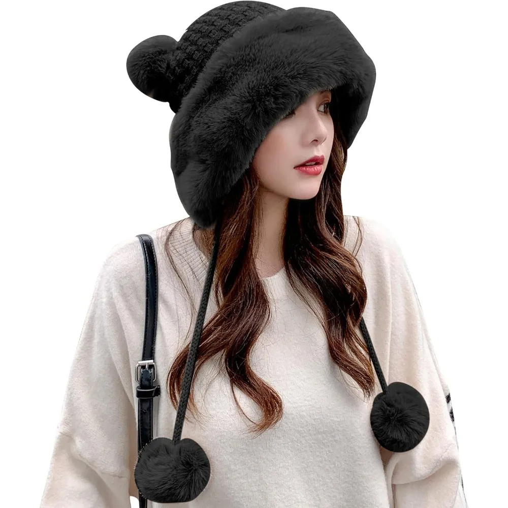 Зимние шапки-бини для женщин, теплая вязаная шапка с черепом, меховая шапка с помпоном, русская шапка-траппер, чехол для ушей
Зимние шапки-бини для женщин, теплая вязаная шапка с черепом, меховая шапка с помпоном, русская шапка-траппер, чехол для ушей