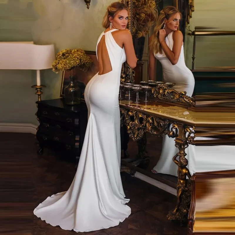 Mermaid round neck sleeveless sexy halter tail lady bride custom wedding party proposal beach Vestidos de novia
Mermaid round neck sleeveless sexy halter tail lady bride custom wedding party proposal beach Vestidos de novia