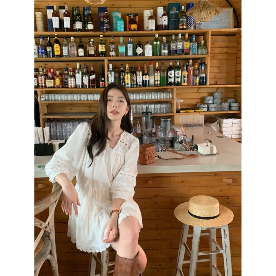 【New style】Real shot French heavy-duty hollow loose lace splicing dress women's spring new short skirt 48758
【New style】Real shot French heavy-duty hollow loose lace splicing dress women's spring new short skirt 48758