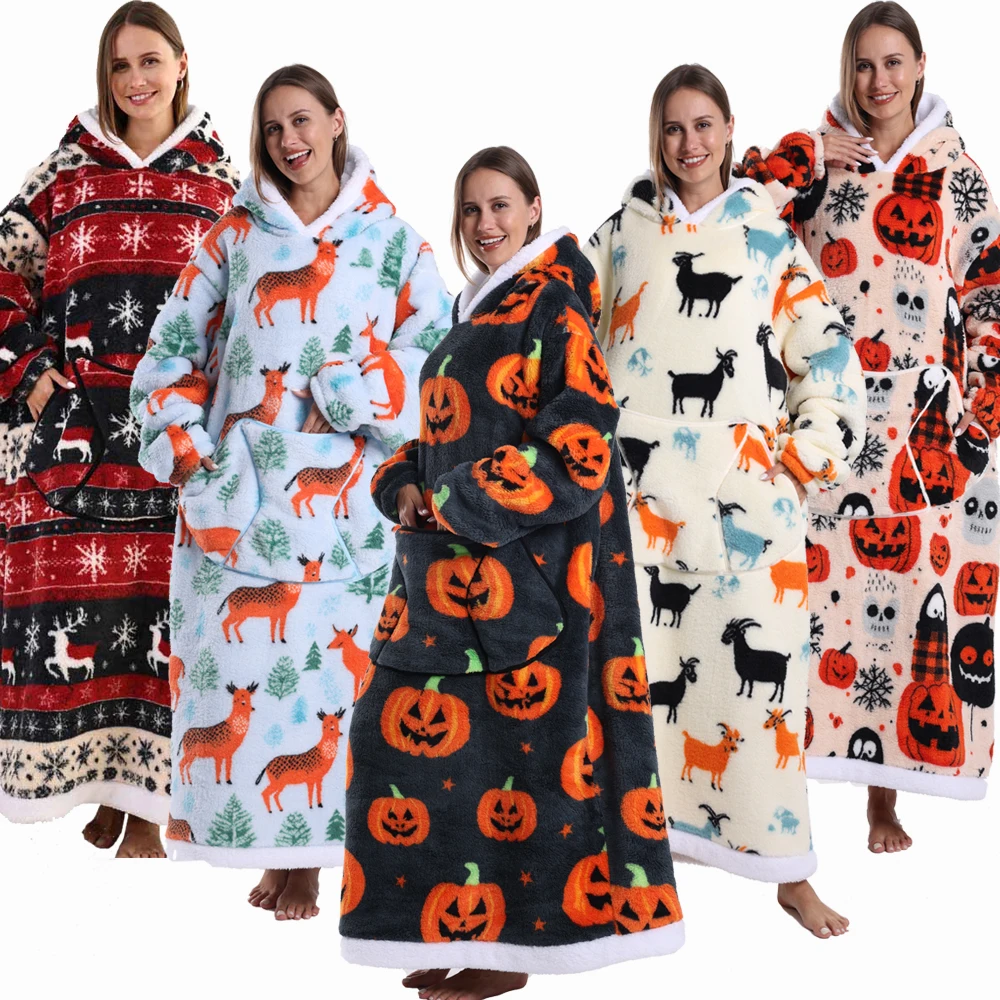 Удлиненные женские одеяла на Хэллоуин с рукавами, зимняя плюшевая флисовая домашняя одежда, рождественские пижамы для взрослых, теплые толстовки большого размера
Удлиненные женские одеяла на Хэллоуин с рукавами, зимняя плюшевая флисовая домашняя одежда, рождественские пижамы для взрослых, теплые толстовки большого размера