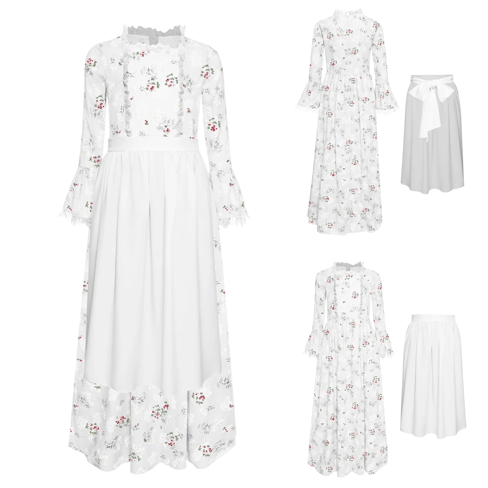 Kids Girls Pioneer Costume Cosplay Dress Floral Print Ruffled Square Neck Flare Sleeve Colonial Prairie Dress and Apron and Hat
Kids Girls Pioneer Costume Cosplay Dress Floral Print Ruffled Square Neck Flare Sleeve Colonial Prairie Dress and Apron and Hat