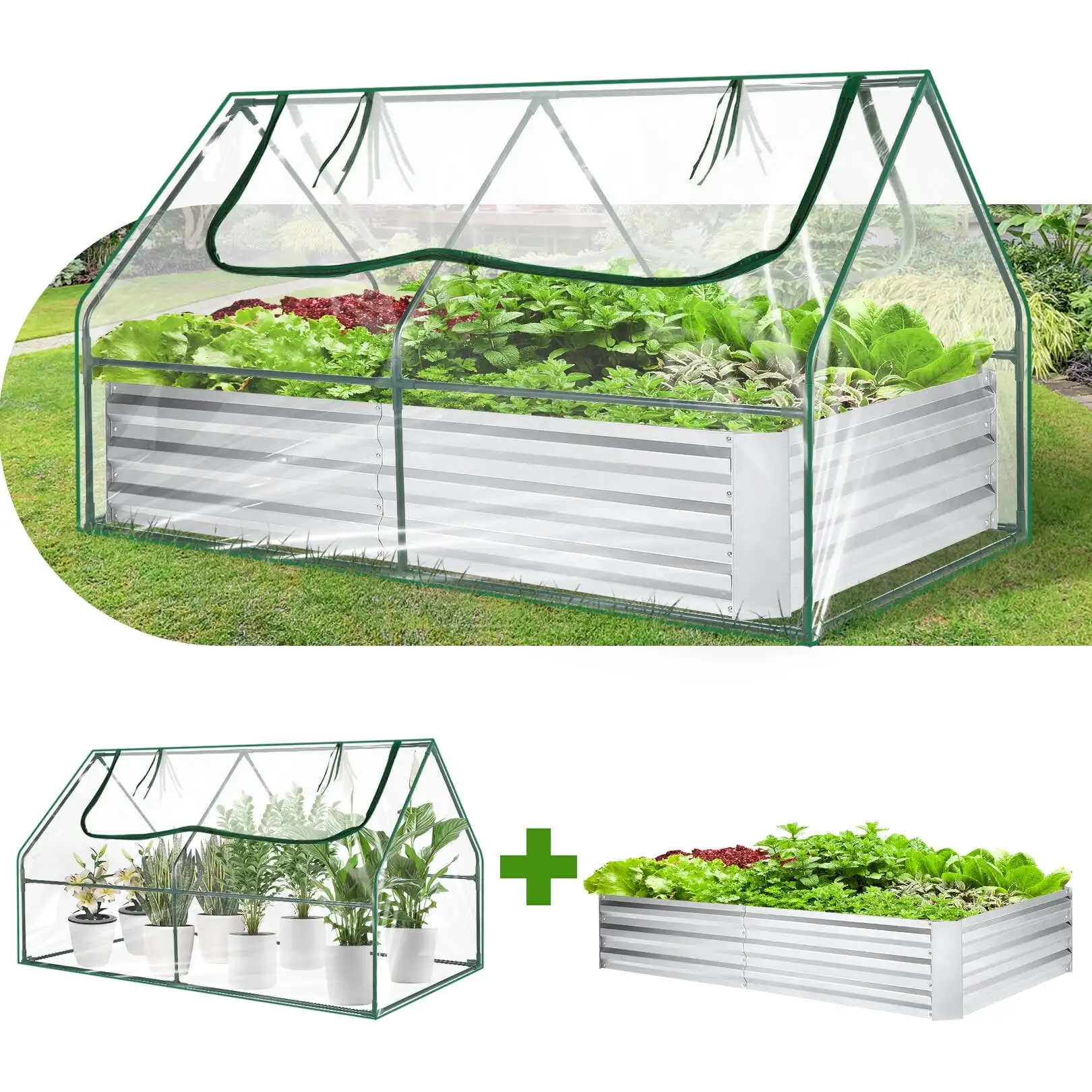 Galvanized Raised Garden Bed with Cover, Outdoor Metal Planter Box 2 Roll-Up Windows Mini Greenhouse for Growing Flowers
Galvanized Raised Garden Bed with Cover, Outdoor Metal Planter Box 2 Roll-Up Windows Mini Greenhouse for Growing Flowers