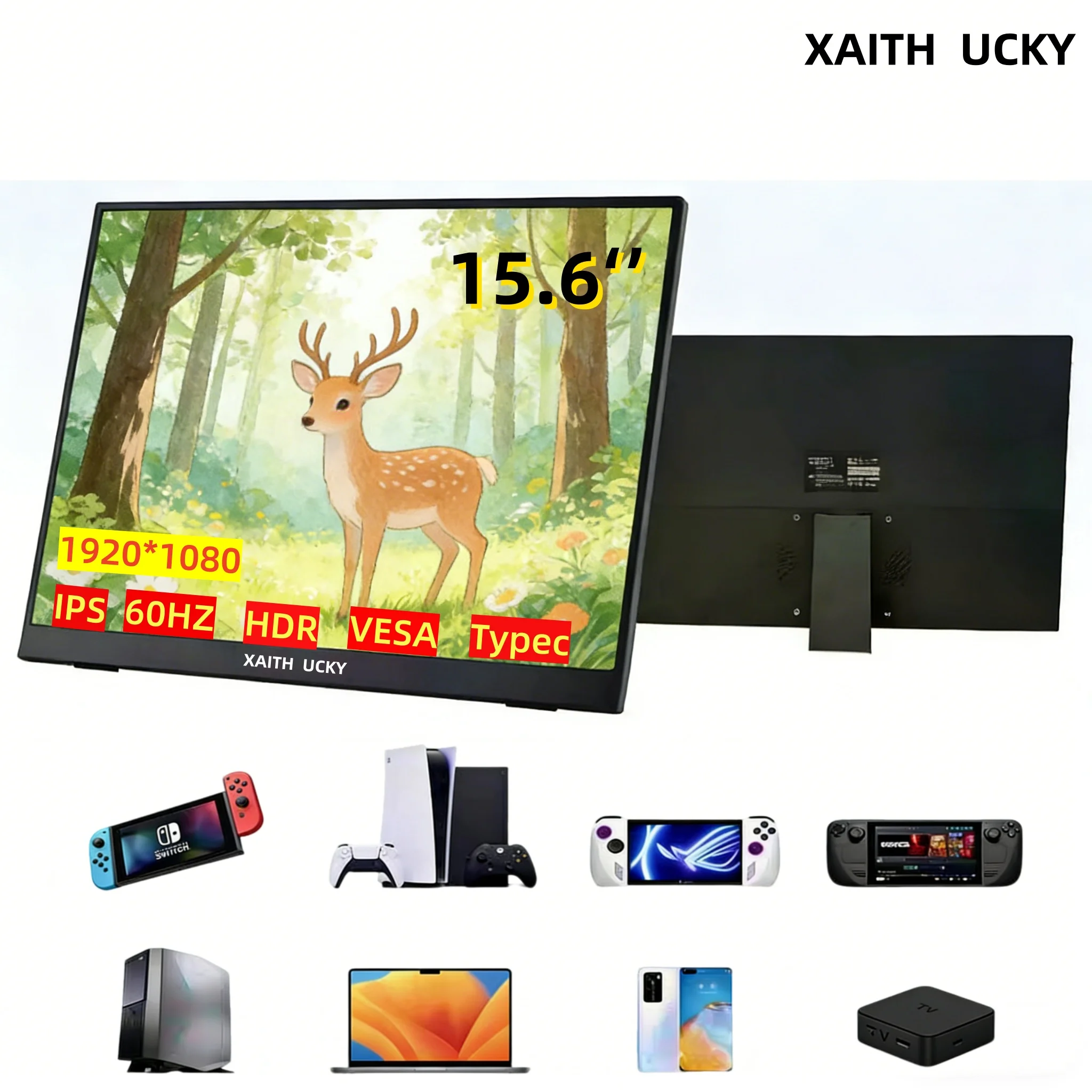 15.6" Portable Travel Monitor 1080P HDR 16:9, for Xbox, PS4/5, Switch, Phone, PC & Laptop Extension
15.6" Portable Travel Monitor 1080P HDR 16:9, for Xbox, PS4/5, Switch, Phone, PC & Laptop Extension