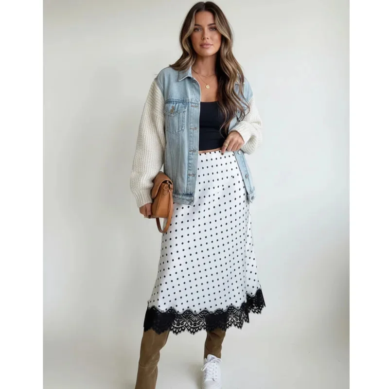 Women's Polka Dot Midi Skirt Lace Trim High Waist Straight Skirt Satin Slip Skirt Spring Summer Elegant Chic Office Daily Wear
Women's Polka Dot Midi Skirt Lace Trim High Waist Straight Skirt Satin Slip Skirt Spring Summer Elegant Chic Office Daily Wear