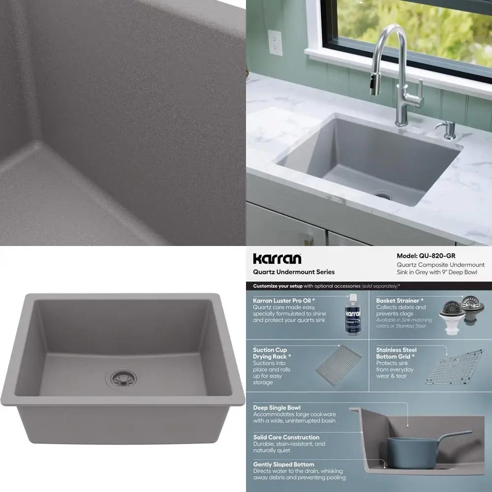 QU-820 Undermount 24.38 in Single Bowl Quartz Kitchen Sink in Grey
QU-820 Undermount 24.38 in Single Bowl Quartz Kitchen Sink in Grey