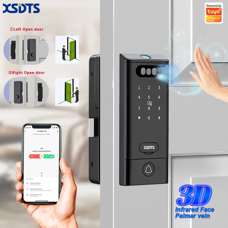 3D Face Recognition Palmar Vein Smart Door Lock Tuya APP WIFI Biometric Electronic Fingerprint Key Unlock Office Door
3D Face Recognition Palmar Vein Smart Door Lock Tuya APP WIFI Biometric Electronic Fingerprint Key Unlock Office Door