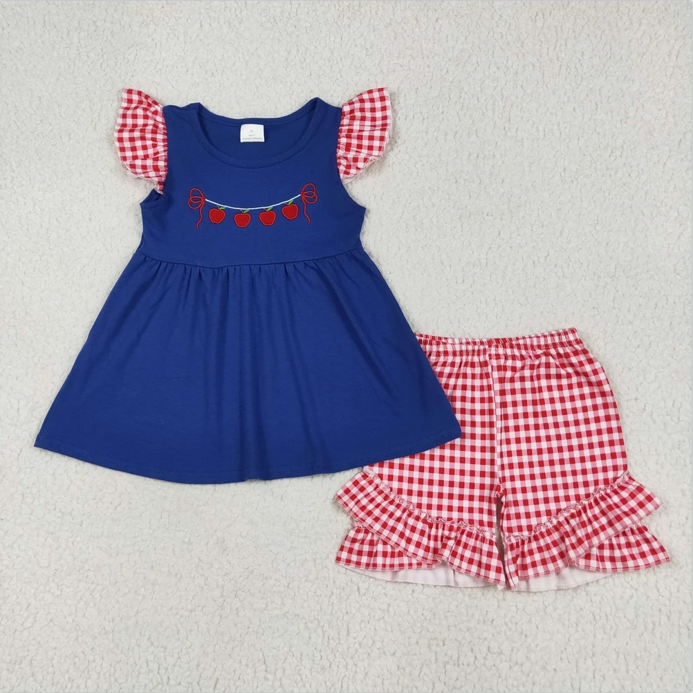 Hot Sale New Arrive RTS Boutiuqe Outfits Embroidery Apple Naby Blue Top Red Plaid Shorts Back To School Boys Girls Clothes Sets
Hot Sale New Arrive RTS Boutiuqe Outfits Embroidery Apple Naby Blue Top Red Plaid Shorts Back To School Boys Girls Clothes Sets