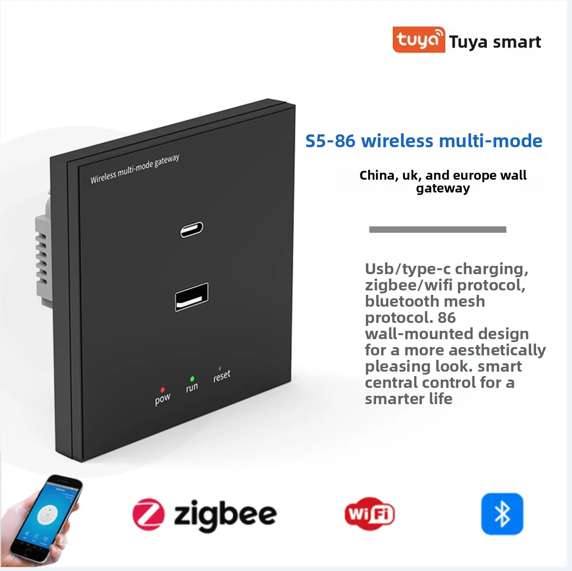 Tuya Intelligent Wireless Multi-Mode Wall Mounted Gateway With Usb+Type-C Zigbee 3.0/Bluetooth Wall Mounted Panel Gateway
Tuya Intelligent Wireless Multi-Mode Wall Mounted Gateway With Usb+Type-C Zigbee 3.0/Bluetooth Wall Mounted Panel Gateway