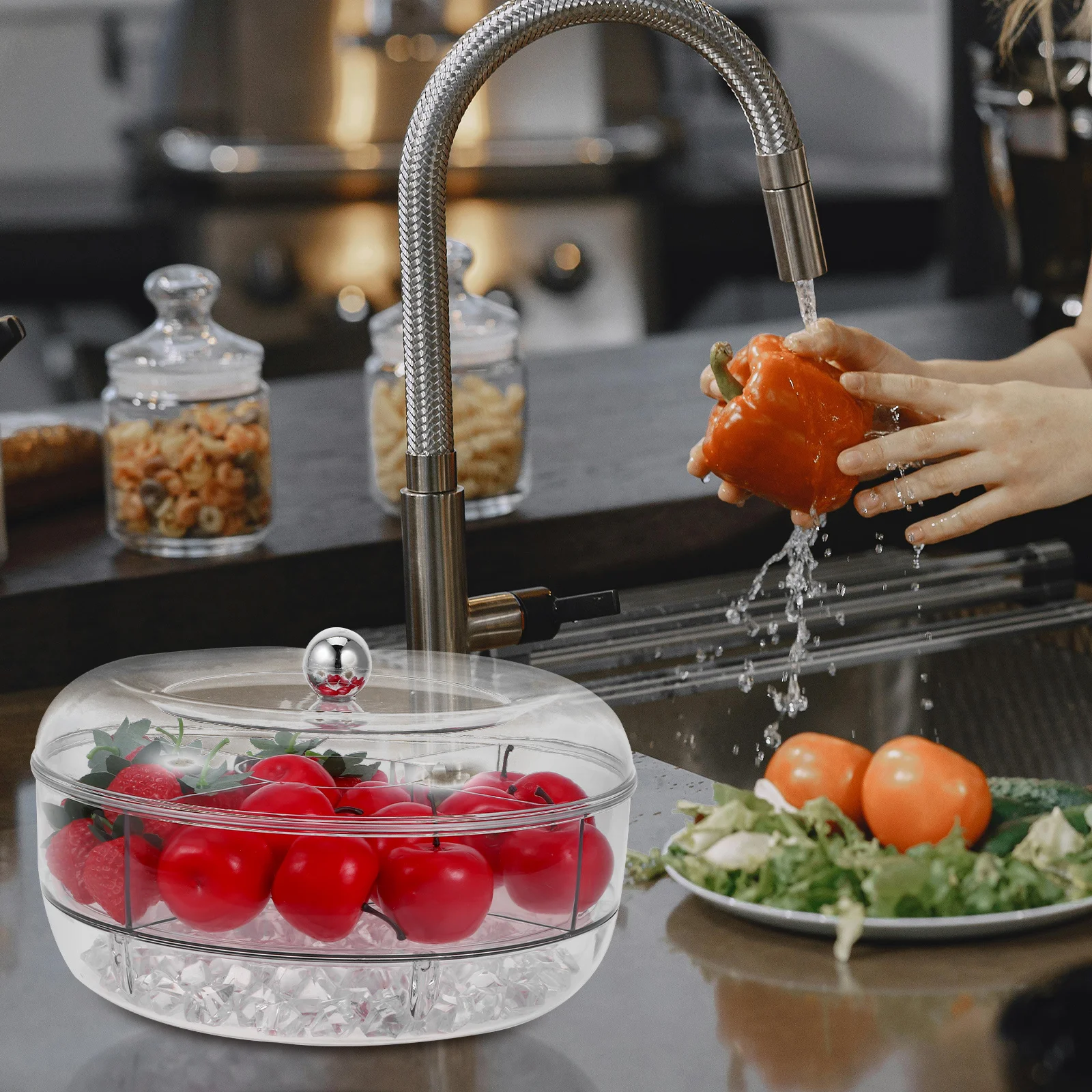 Large Round Divided Rotating Fruit Platter Tray Ice Serving Snack Organizer Refrigerator Storage Container for Charcuterie
Large Round Divided Rotating Fruit Platter Tray Ice Serving Snack Organizer Refrigerator Storage Container for Charcuterie
