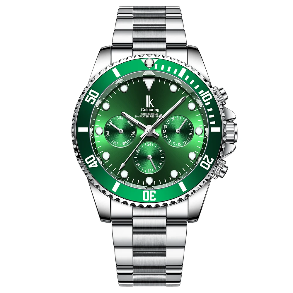 IK Coloring Silver Green Men Mechanical Watch Fashion 3 Dial Calendar Steel Band Business Gentleman Automatic Clock Montre Homme
IK Coloring Silver Green Men Mechanical Watch Fashion 3 Dial Calendar Steel Band Business Gentleman Automatic Clock Montre Homme