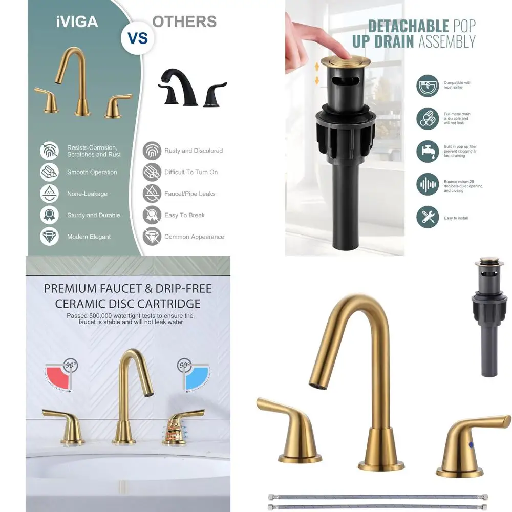 3-Hole 8 Gold Sink Faucet with Pop-Up Drain and 360° Swivel Spout for Vanity Basin
3-Hole 8 Gold Sink Faucet with Pop-Up Drain and 360° Swivel Spout for Vanity Basin