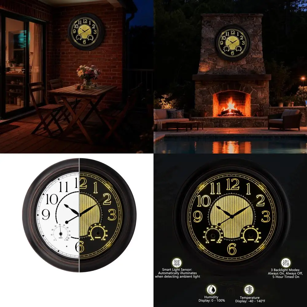 18 Inch Large Illuminated Outdoor Wall Clock, Waterproof Wall Clock with Smart Night Light Sensor, Lighted Large Wall Clock with
18 Inch Large Illuminated Outdoor Wall Clock, Waterproof Wall Clock with Smart Night Light Sensor, Lighted Large Wall Clock with
