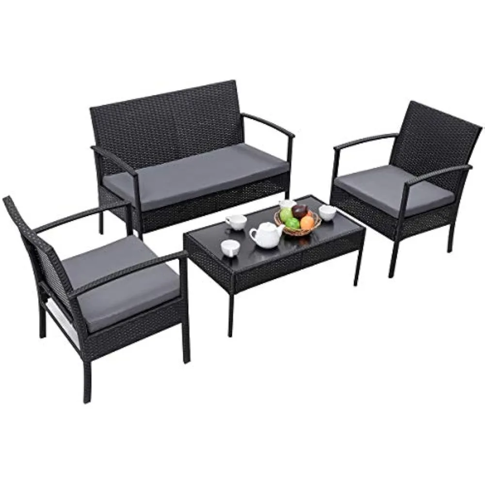 4 Modern Wicker Rattan Conversation Set, Outdoor Patio Furniture Set for Yard, Garden and Poolside 
4 Modern Wicker Rattan Conversation Set, Outdoor Patio Furniture Set for Yard, Garden and Poolside