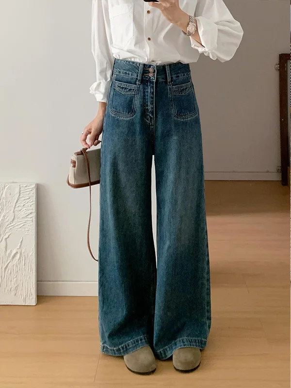 Retro Blue Wide Leg Denim Jeans Women's Autumn Winter Loose plus Size Pear Shape Body Drapey Floor Length Pants
Retro Blue Wide Leg Denim Jeans Women's Autumn Winter Loose plus Size Pear Shape Body Drapey Floor Length Pants