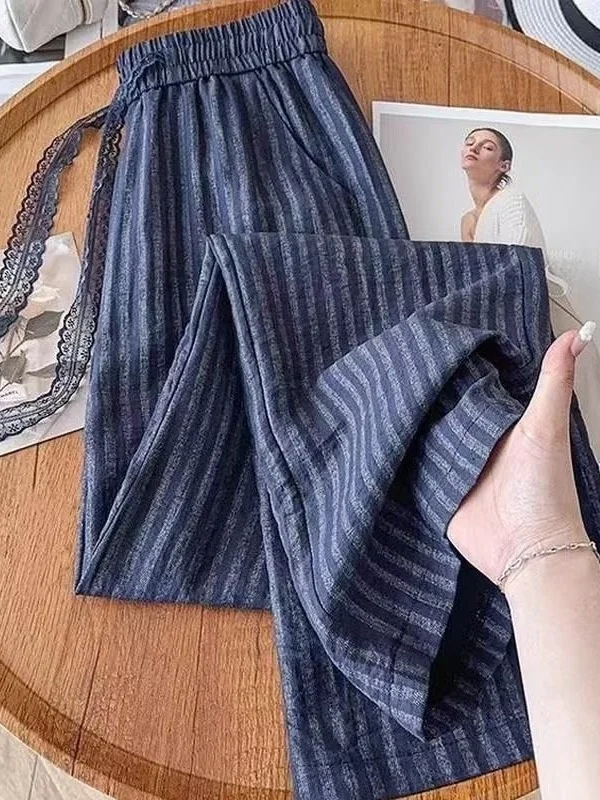 Retro Striped Linen Wide Leg Pants Women's Spring Autumn New Style Lace Trim Summer Cotton Linen Casual Pants for Women
Retro Striped Linen Wide Leg Pants Women's Spring Autumn New Style Lace Trim Summer Cotton Linen Casual Pants for Women