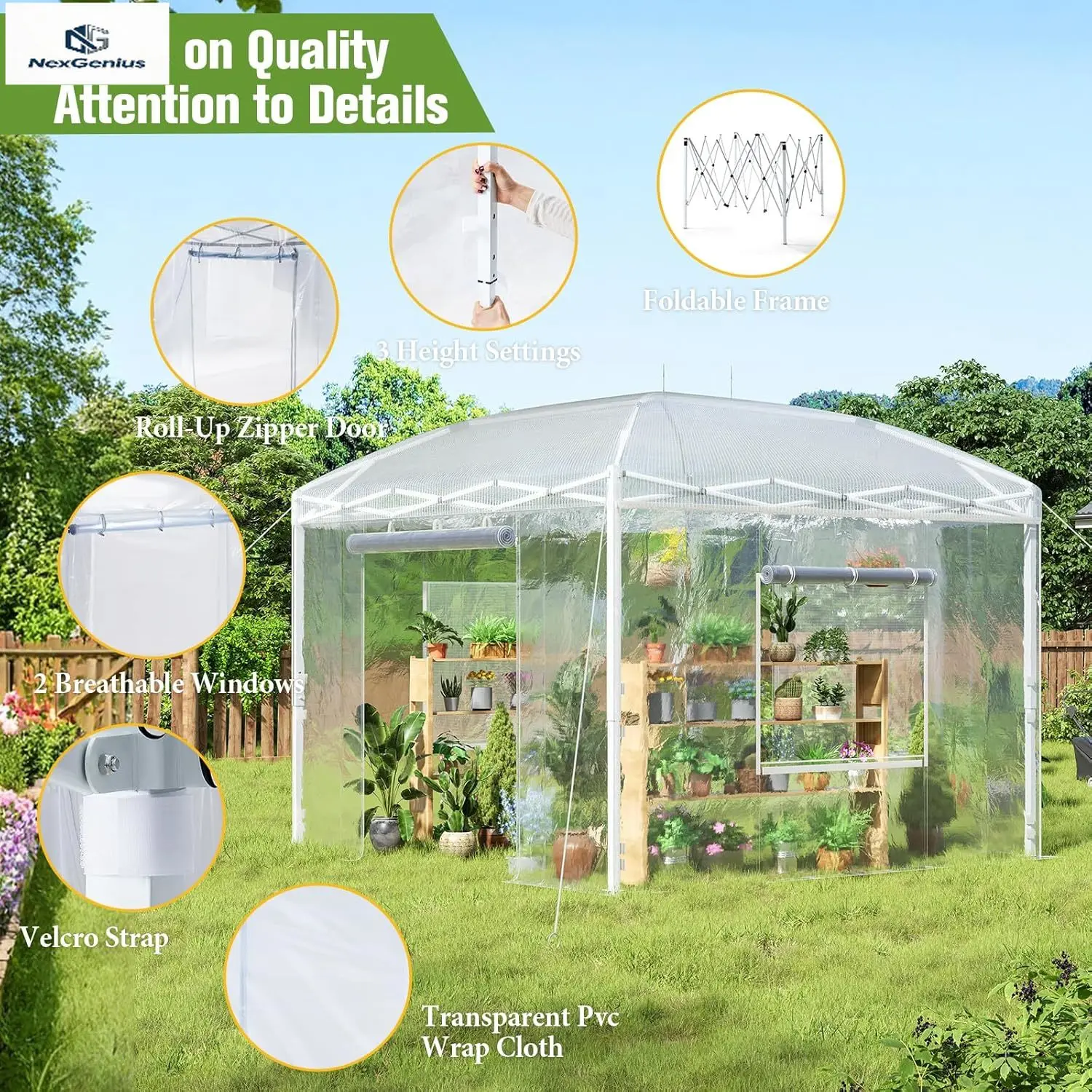 10×10×8.5 FT Pop-up Walk-in Greenhouse with Adjustable Reinforced Frame for Outdoors Indoor, Portable Greenhouse with 2 Roll-up
10×10×8.5 FT Pop-up Walk-in Greenhouse with Adjustable Reinforced Frame for Outdoors Indoor, Portable Greenhouse with 2 Roll-up