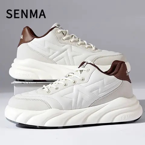 SENMA Genuine Leather Men's Casual Shoes Breathable Board Shoes Male Sneakers Sports Shoes Platform Thick Sole White Sneakers