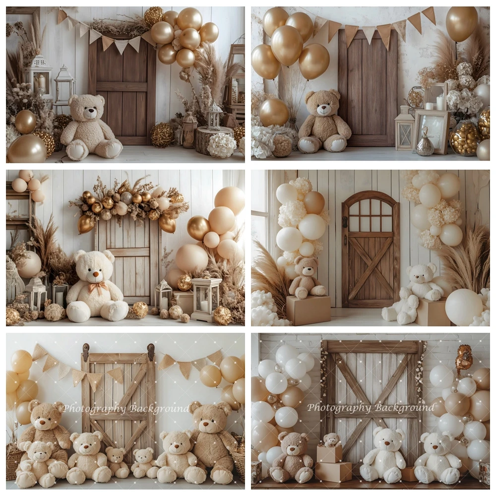 Boho Teddy Bear Photography Background Golden Balloons Wooden Door Baby Newborn 1st Kid Birthday Party Decoration Photo Backdrop
Boho Teddy Bear Photography Background Golden Balloons Wooden Door Baby Newborn 1st Kid Birthday Party Decoration Photo Backdrop